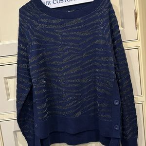 NWT STELLA &‎ DOT ZEBRA STRIPE NAVY SILVER GLITTER SWEATER